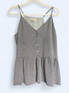 LOFT Striped Cami Peplum Tank Top Size S Black White